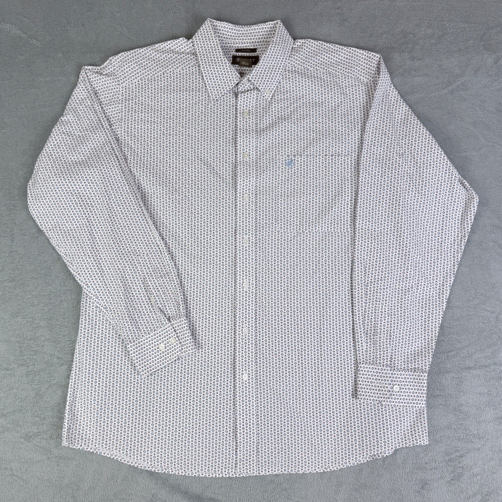 Ariat Fitted Long Sleeve Geometric Print Button Down Shirt 10033105 White 2XL